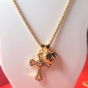 CROSS and Heart Pendant Necklace